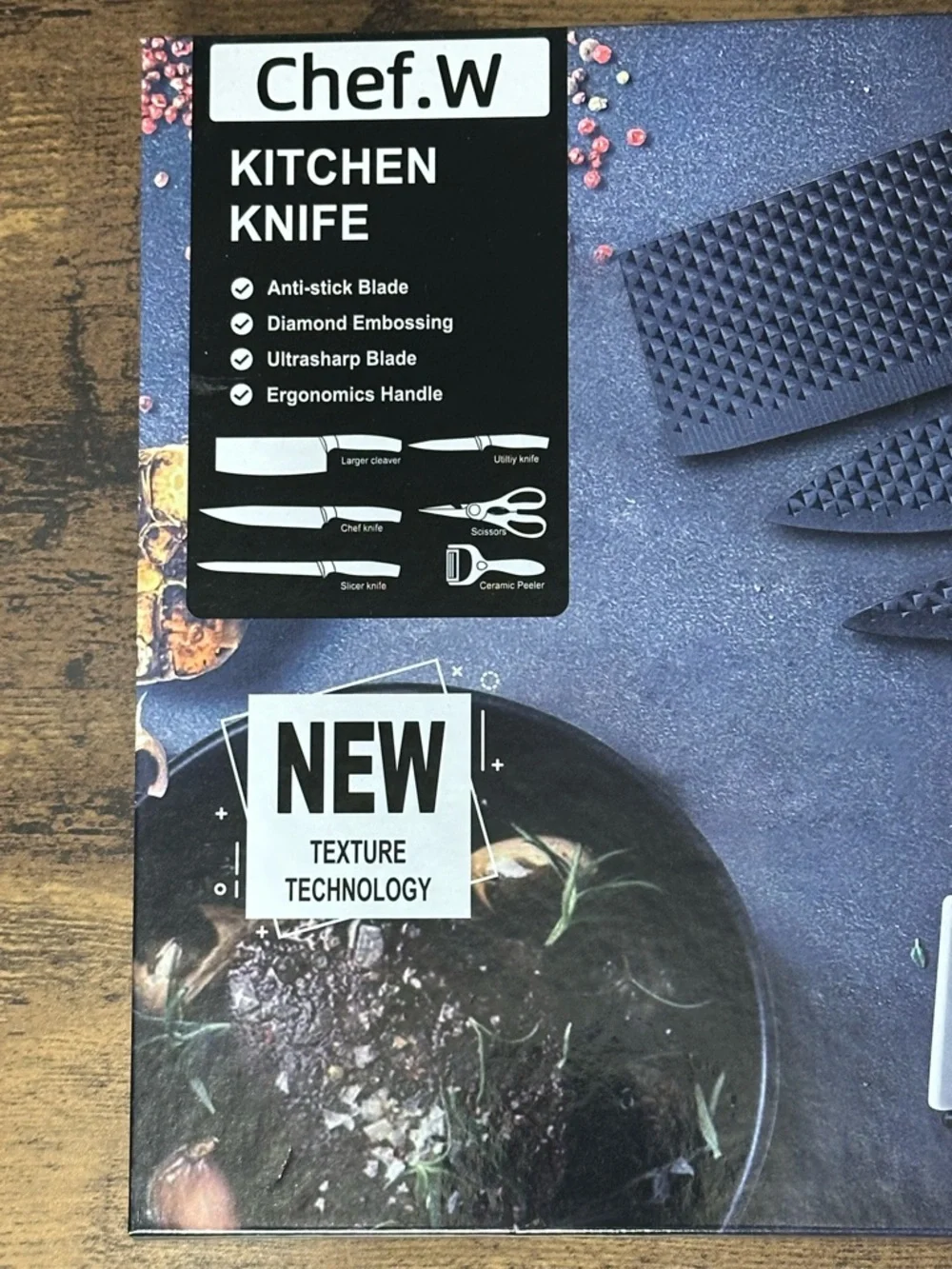 Black 6-Piece Textured Kitchen Knife Set with Peeler & Scissors New Without Tags